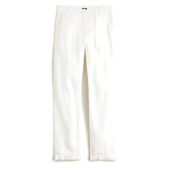J. Crew Women's Utility Cargo Pants White Pockets Linen Blend Size 0 NWT - Picture 2 of 9